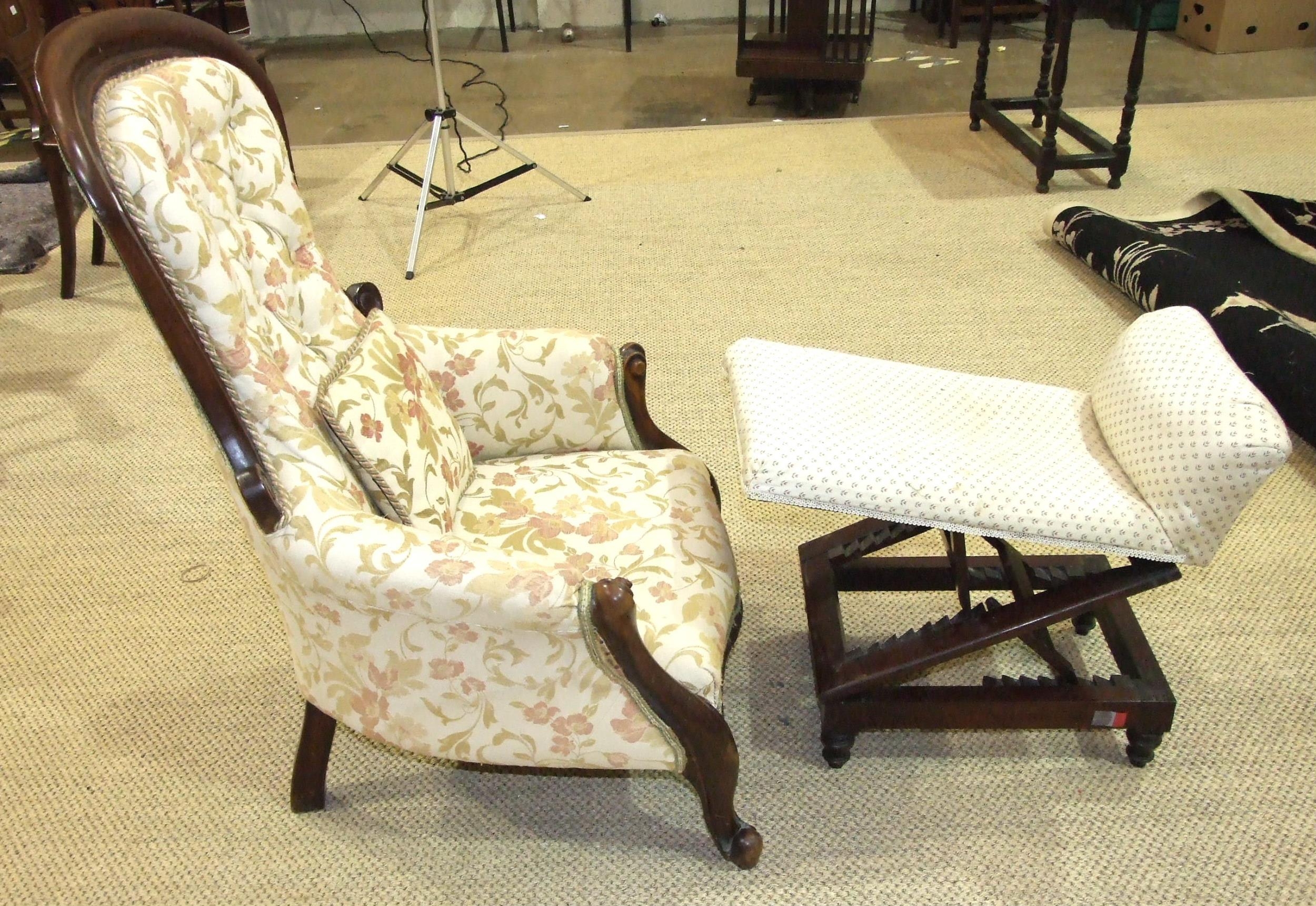 A Victorian button-back salon chair with carved frame and serpentine seat, together with a late- - Image 2 of 2