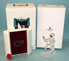 Swarovski, a set of three Masquerade crystal sculptures: Pierrot-1999, Columbine-2000, Harlequin-