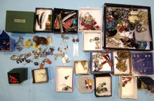 A large quantity of earrings, pierced settings, many stone-set, (some boxed).