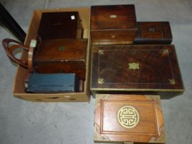 A 19th century brass-bound camphor wood writing box, (interior lacking, a/f), 47cm wide, an Oriental