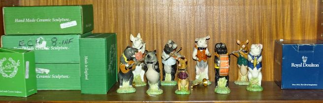 Beswick, The Pig Promenade Band, nine members: John the Conductor (baton loose), Richard French Horn