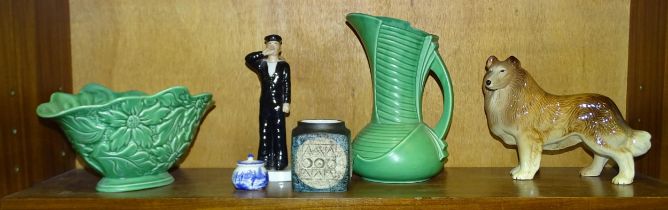 A Troika Pottery marmalade jar of square shape with geometric designs, probably by Marilyn Pascoe,