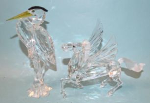 Swarovski Annual Edition 1998 Fabulous Creatures: 'The Pegasus' and a heron, both boxed with outer