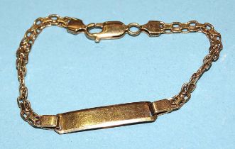 A 14k gold identity bracelet, 17.5cm, (one link worn), 5.5g.