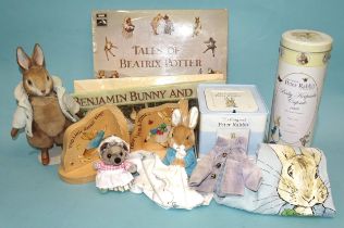 A collection of Beatrix Potter modern merchandise, comprising Rainbow Designs Original Peter