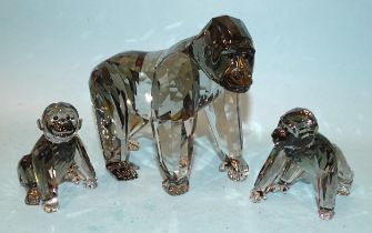 Swarovski Crystal Society Endangered Wildlife crystal sculpture, Gorillas and another, Gorilla