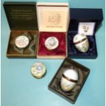 Crummles & Co, a collection of three Beatrix Potter themed circular enamel pill boxes, (two boxed)