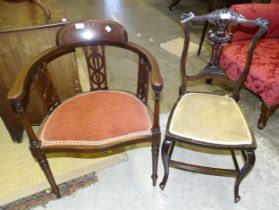 An inlaid mahogany tub chair and a bedroom chair, (2).