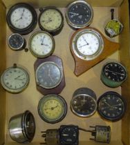 A collection of six Smiths car clocks, a Jaeger car clock, five others, a Smith's speedometer and