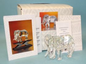 Swarovski, a set of three Inspiration Africa crystal sculptures: Elephant-1993, Kudu-1994, Lion-1995