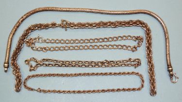 Five silver neck chains of various links and lengths, 230g, ___7.4oz.