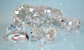 Swarovski Crystal Society crystal sculptures, Siku Polar Bear together with two polar bear cubs,