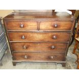 A Georgian mahogany chest of two short and three long cockbeaded drawers, on bracket feet, 111cm