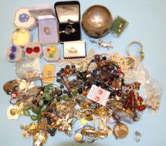 A quantity of costume jewellery, including some by Krementz, watches, etc. and a niello bowl.