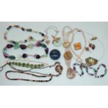 A silver-mounted necklace and earrings set Labradorite, a necklace of faceted gemstone beads with