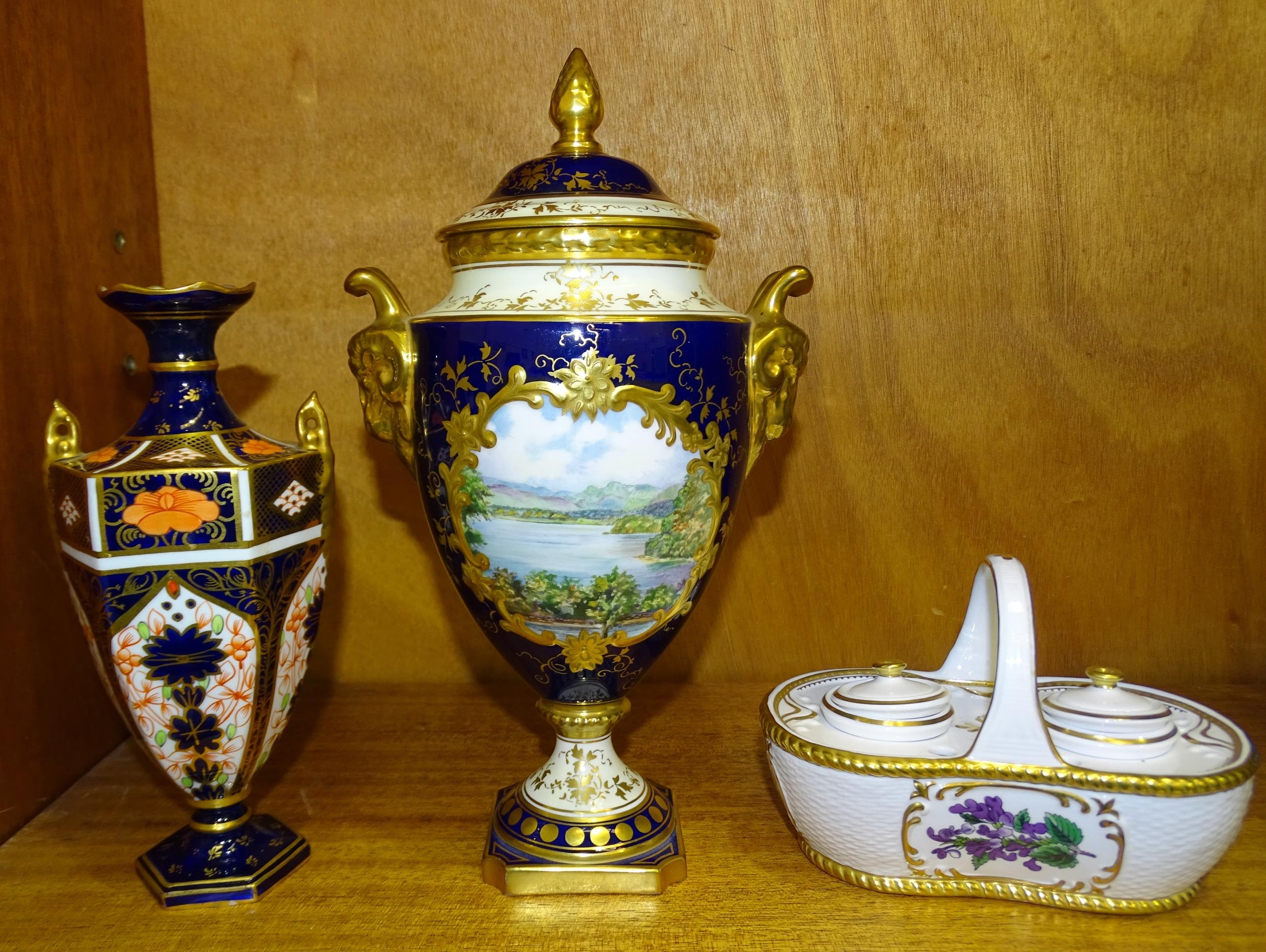 A Coalport Keith Hancock vase and cover "Windermere", the painted lake scene within deep blue and - Image 2 of 7