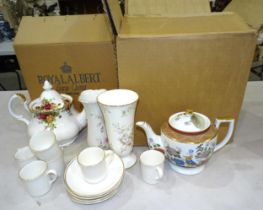 A Royal Albert Old Country Roses 21-piece tea service, in original carton and other tea ware, etc.
