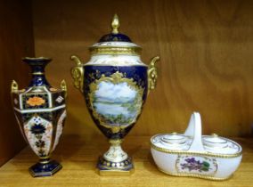 A Coalport Keith Hancock vase and cover "Windermere", the painted lake scene within deep blue and