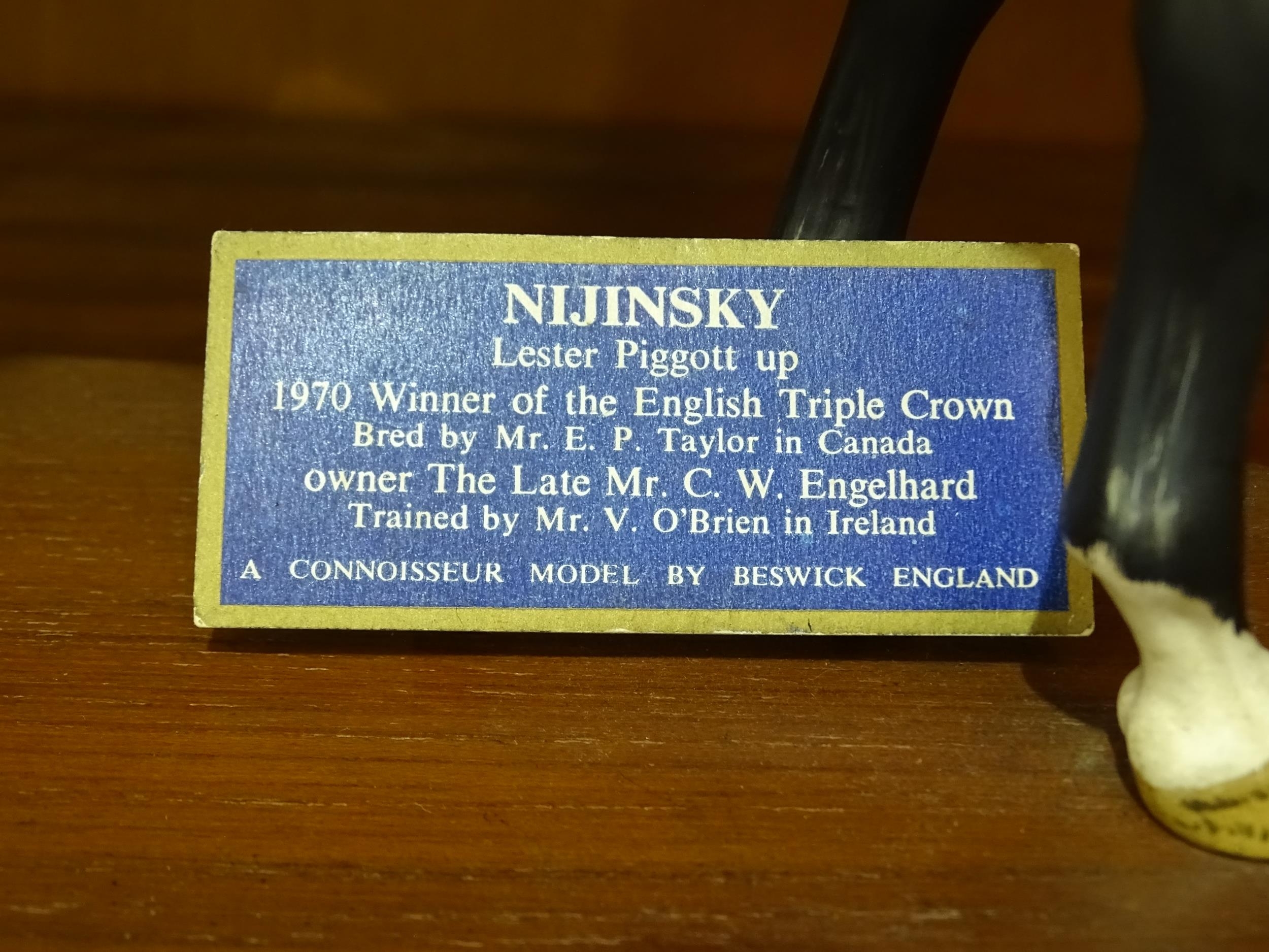 A Beswick figure of 'Nijinsky - Lester Piggott Up', on wooden base, 32cm high, (reins a/f). - Image 3 of 3