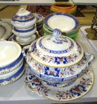 A quantity of 19th century Minton dinnerware: large tureen with ladle, on stand, and twenty-two