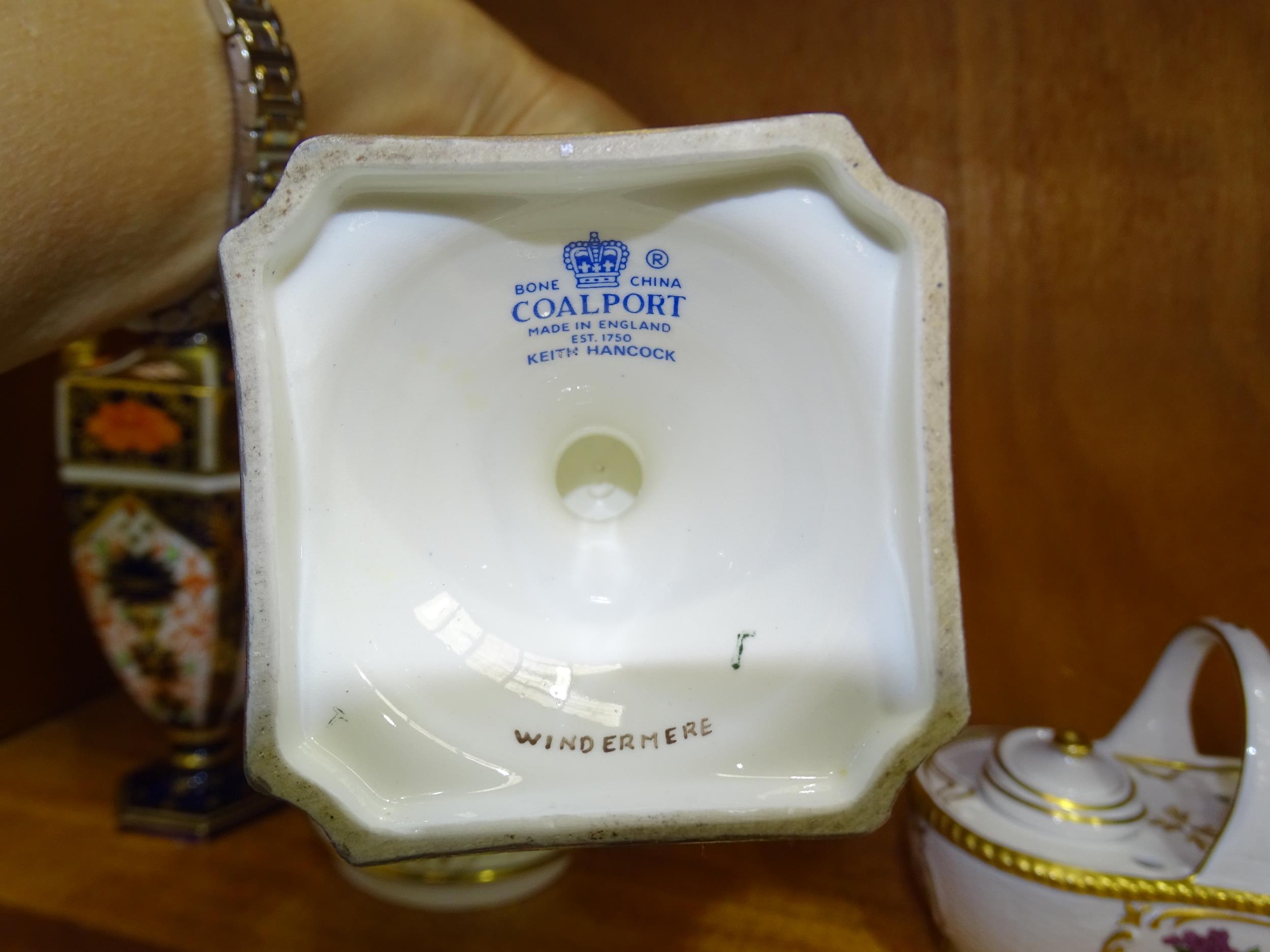 A Coalport Keith Hancock vase and cover "Windermere", the painted lake scene within deep blue and - Image 6 of 7