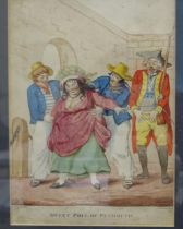 After Henry Bunbury, 'Sweet Poll of Plymouth', a hand-coloured print, 26 x 19cm.
