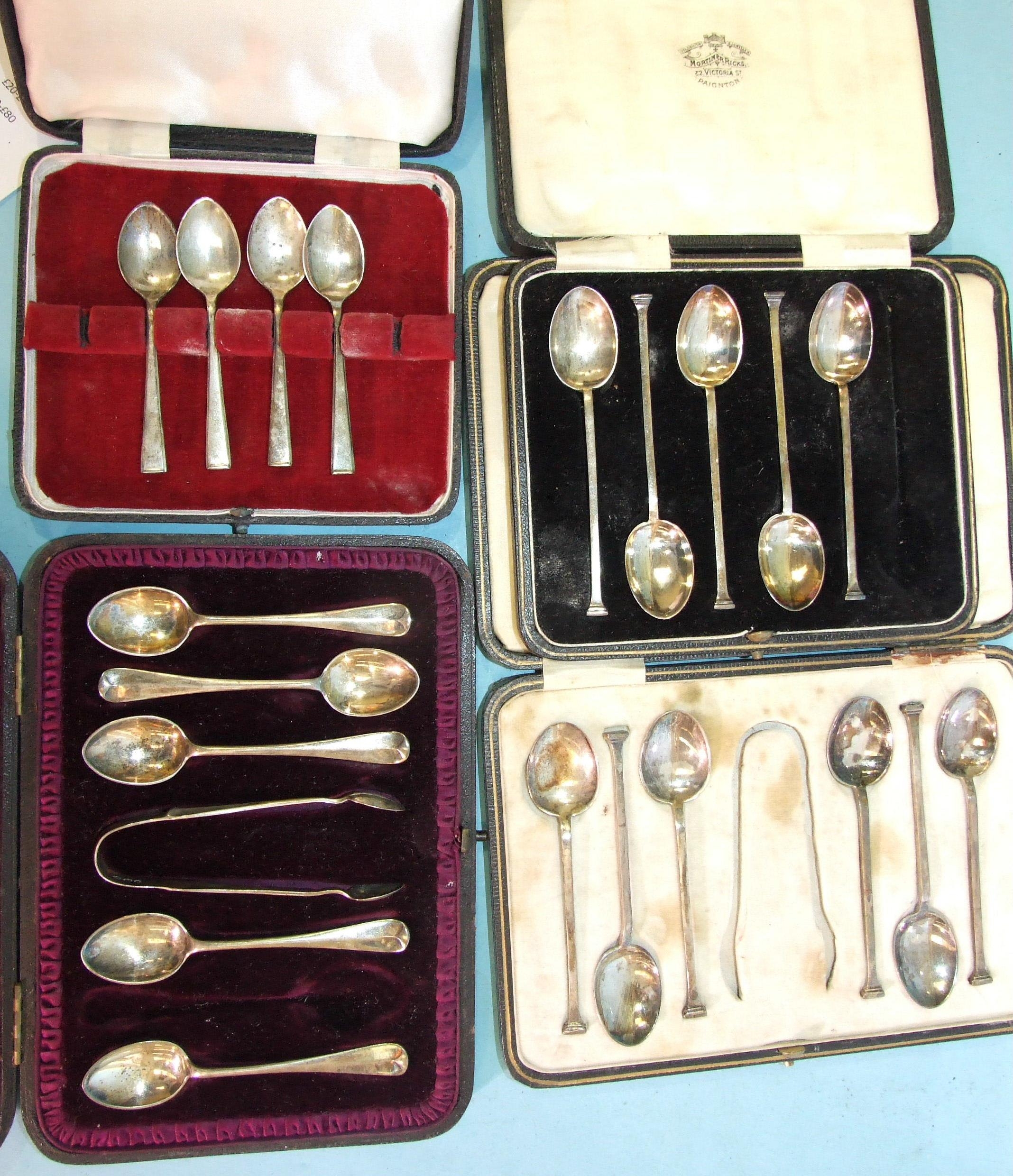 A cased set of six silver coffee spoons, Sheffield 1926, maker RF Mosley & Co, together with three - Image 2 of 2