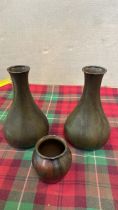 3 WMF METAL VASES