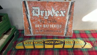 2 METAL SIGNS-VEE-CORD ROMAC FAN BELTS & DRYDEX DRY BATTERIES(AF)