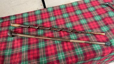 2 WALKING STICKS(1 WITH CARVED HEAD)