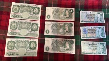 9 x £1 NOTES