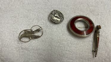 4 SILVER BROOCHES