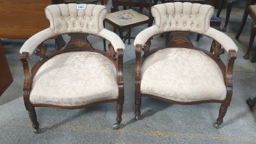 2 INLAID TUB CHAIRS