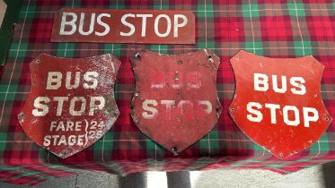 4 RED BUS STOP SIGNS (AF)
