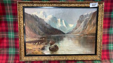 OIL PAINTING MOUNTAINS(FRAME AF) F E JAMIESON