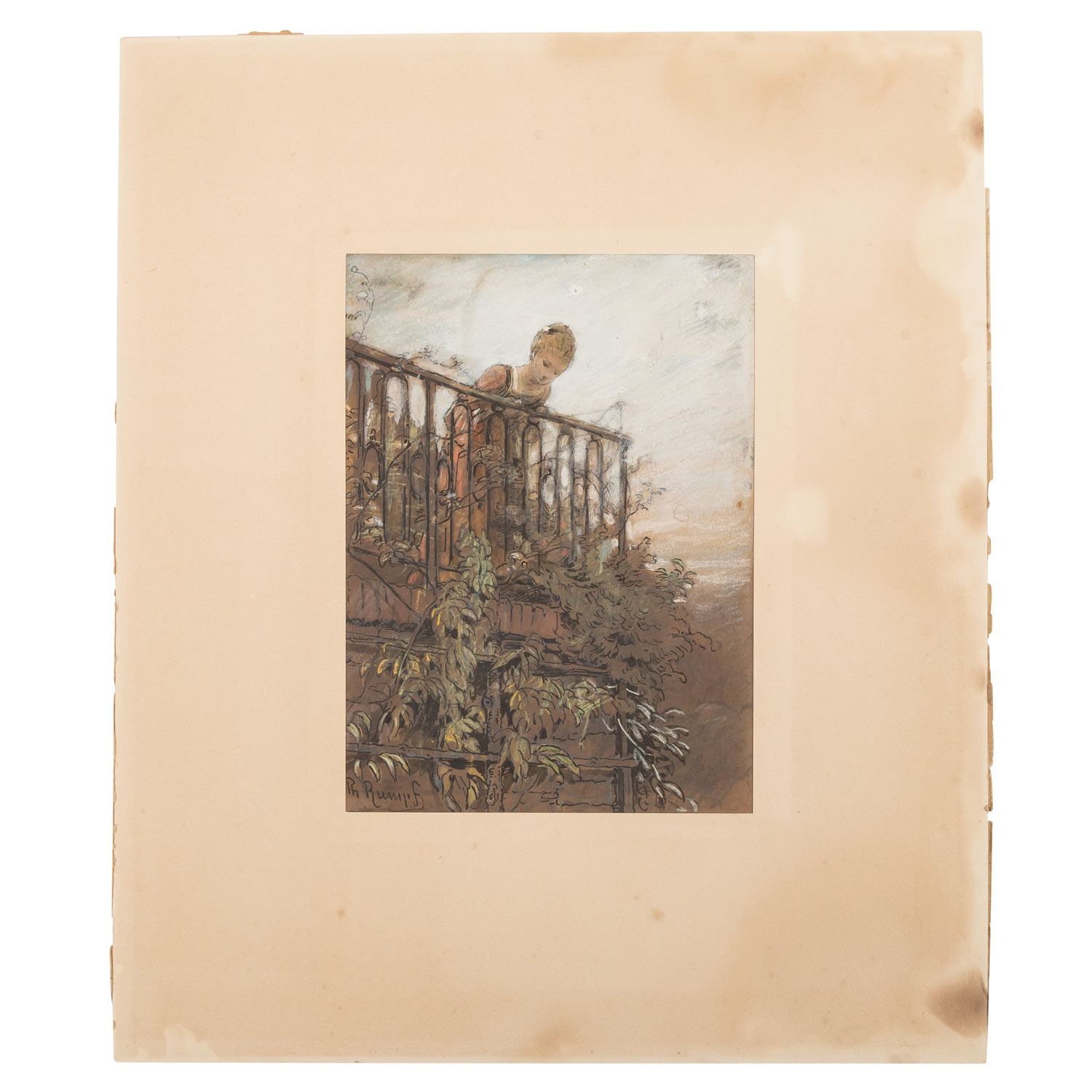 RUMPF, PHILIPP (1821-1896), "Junges Mädchen auf einem Balkon", - Image 2 of 4