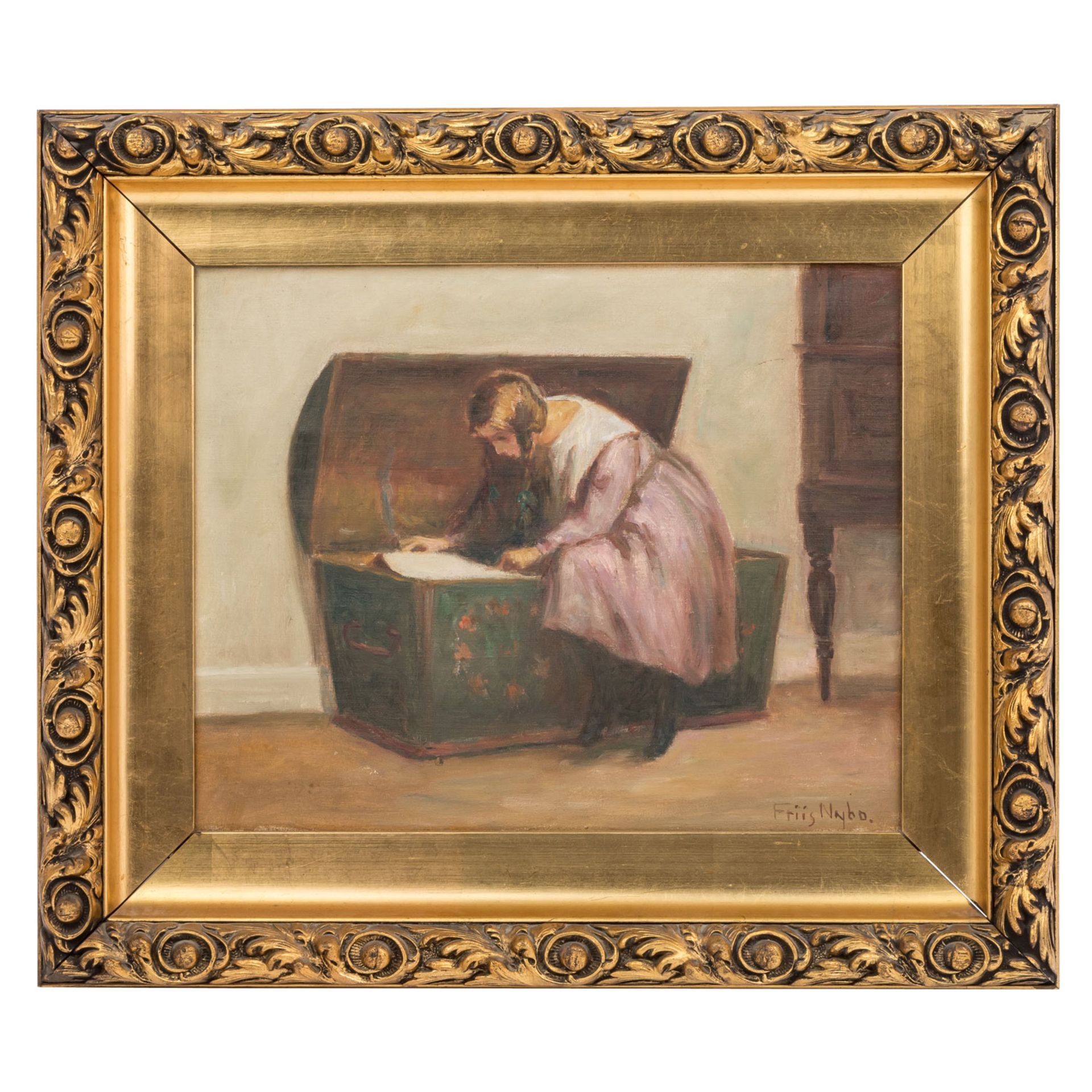 NYBO, POVL FRIIS (1869-1929), "Mädchen auf einer Truhe sitzend", - Bild 2 aus 4