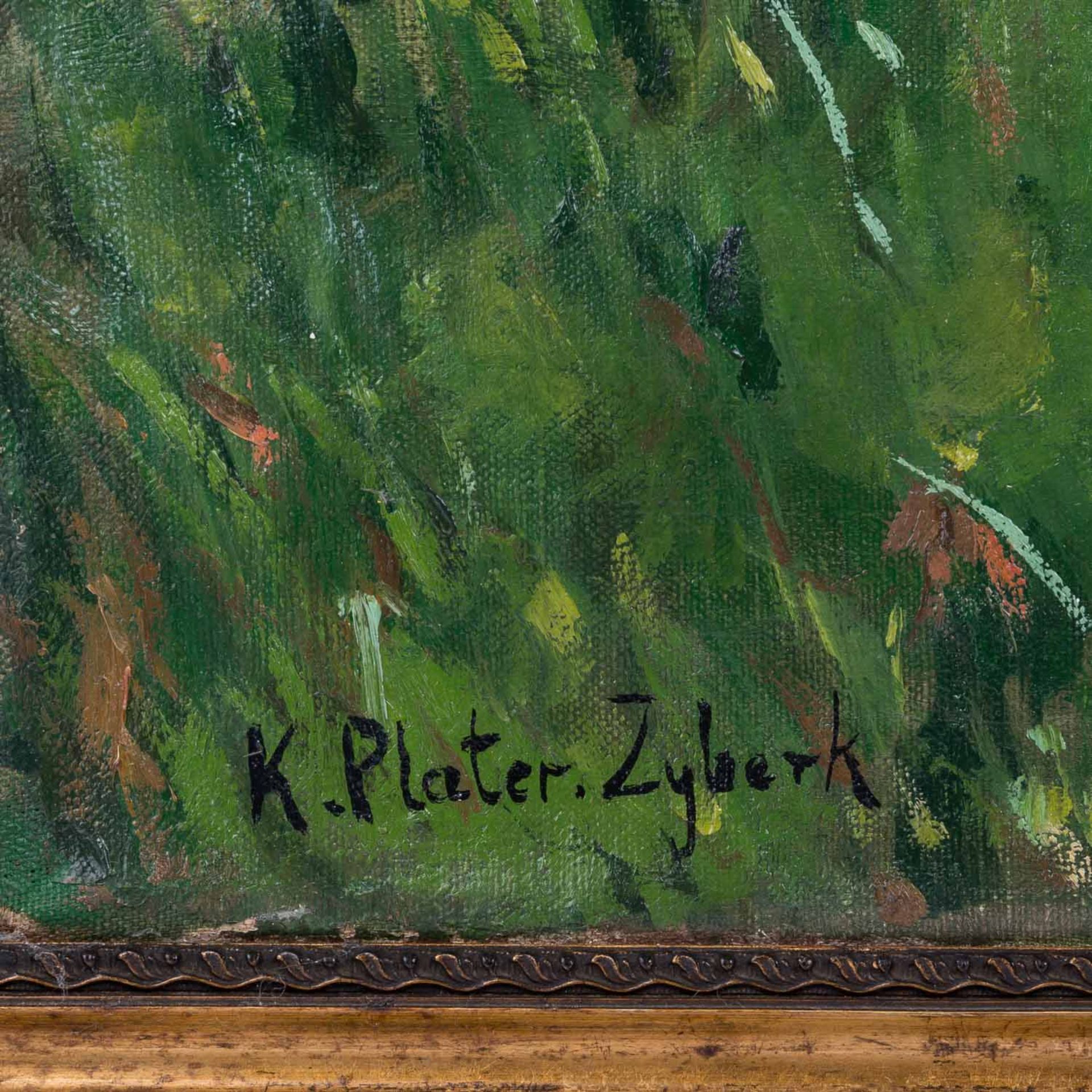 PLATER-ZYBERK, K., wohl Kamierz (1879/81-1964), "Junge Frau mit Hund in Sommerwiese sitzend", - Bild 3 aus 4