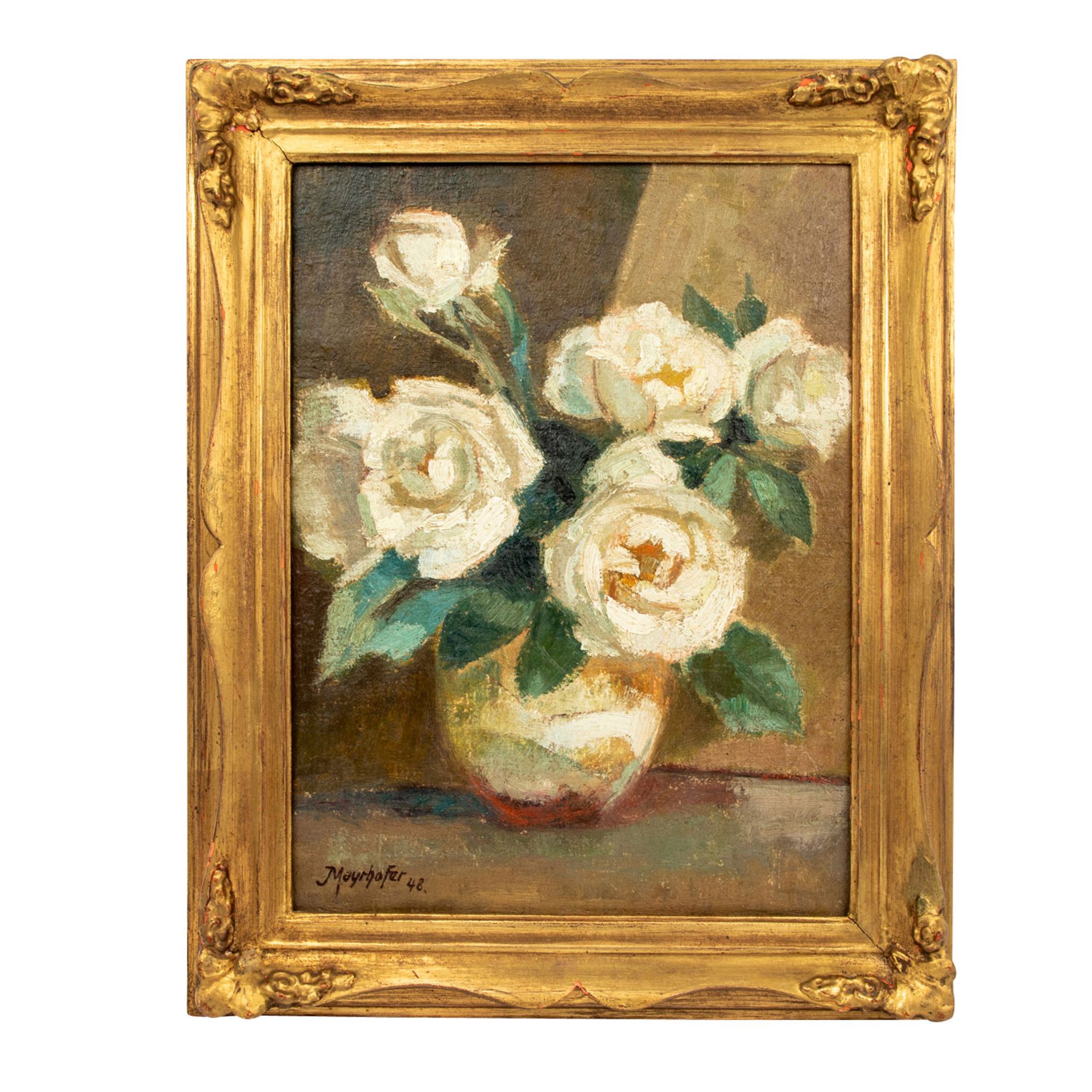 MAYRHOFER, JOSEF (1902-1962), "Stillleben mit weißen Rosen in Vase", - Bild 2 aus 4
