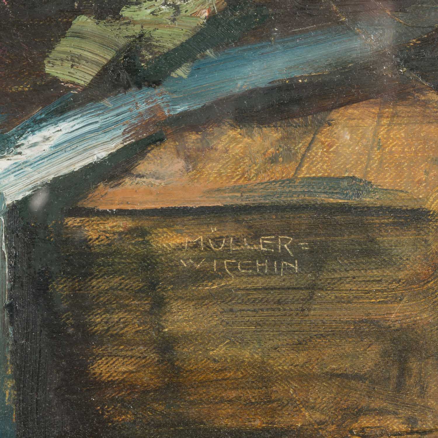 MÜLLER-WISCHIN, ANTON (1865-1949), "Stillleben mit rosafarbenen Rosen in weißer Kugelvase", - Image 3 of 4