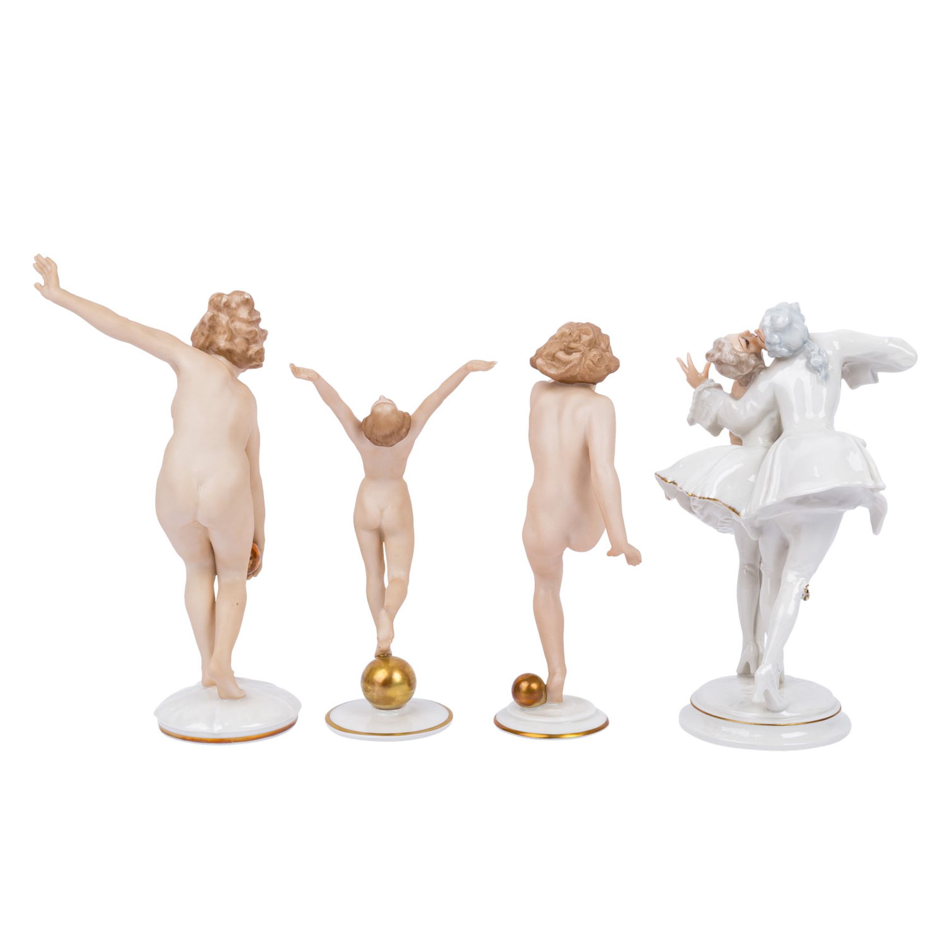 HUTSCHENREUTHER 3 Frauenfiguren mit Kugeln und 1 Tanzpaar, 1. und 2. Wahl, 20. Jh. - Image 4 of 11