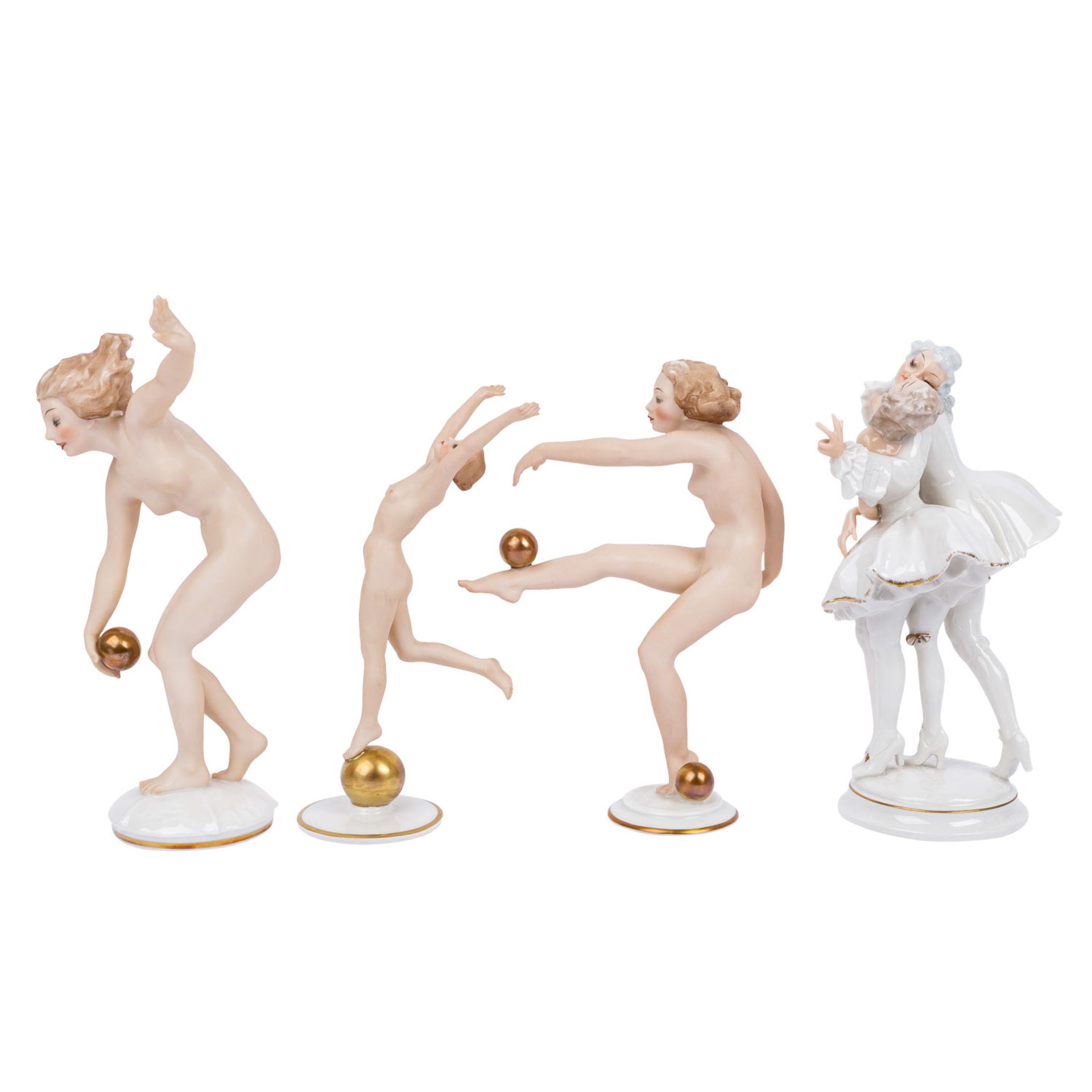 HUTSCHENREUTHER 3 Frauenfiguren mit Kugeln und 1 Tanzpaar, 1. und 2. Wahl, 20. Jh. - Image 3 of 11