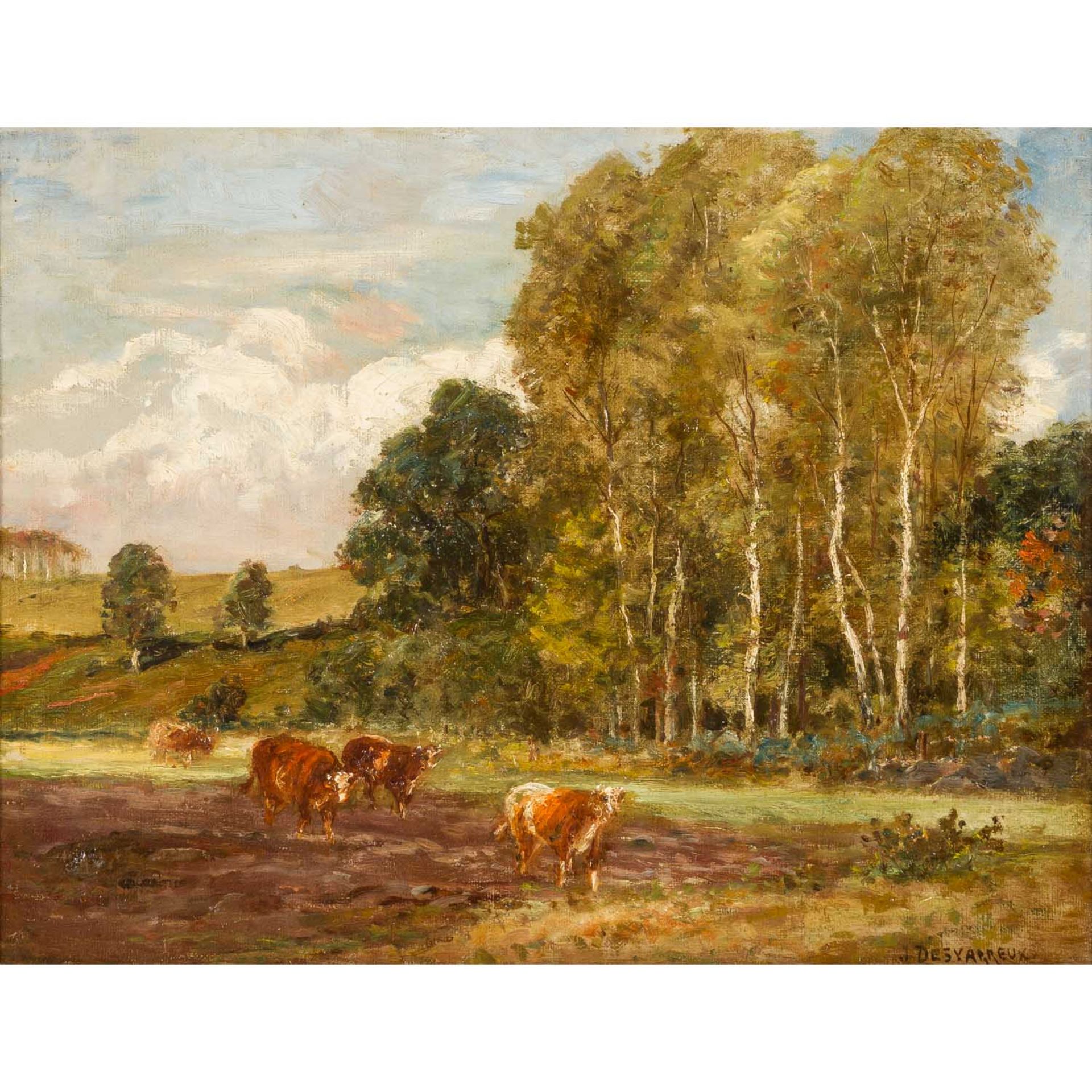 DESVARREUX-LARPENTEUR, JAMES (1847-1937) „Kühe am Waldrand“,