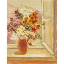 HOHLY, RICHARD (1902-1995), "Blumen in Vase am geöffneten Fenster",