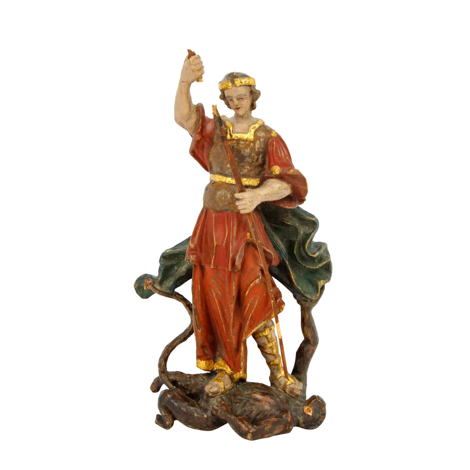 Mittelalterliche Figurengruppe "Erzengel Michael bezwingt Luzifer",
