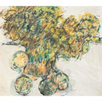 WEIK, DIETHER (1934-2000) "Gelbes Stilleben mit Strauß und Äpfeln" 1987