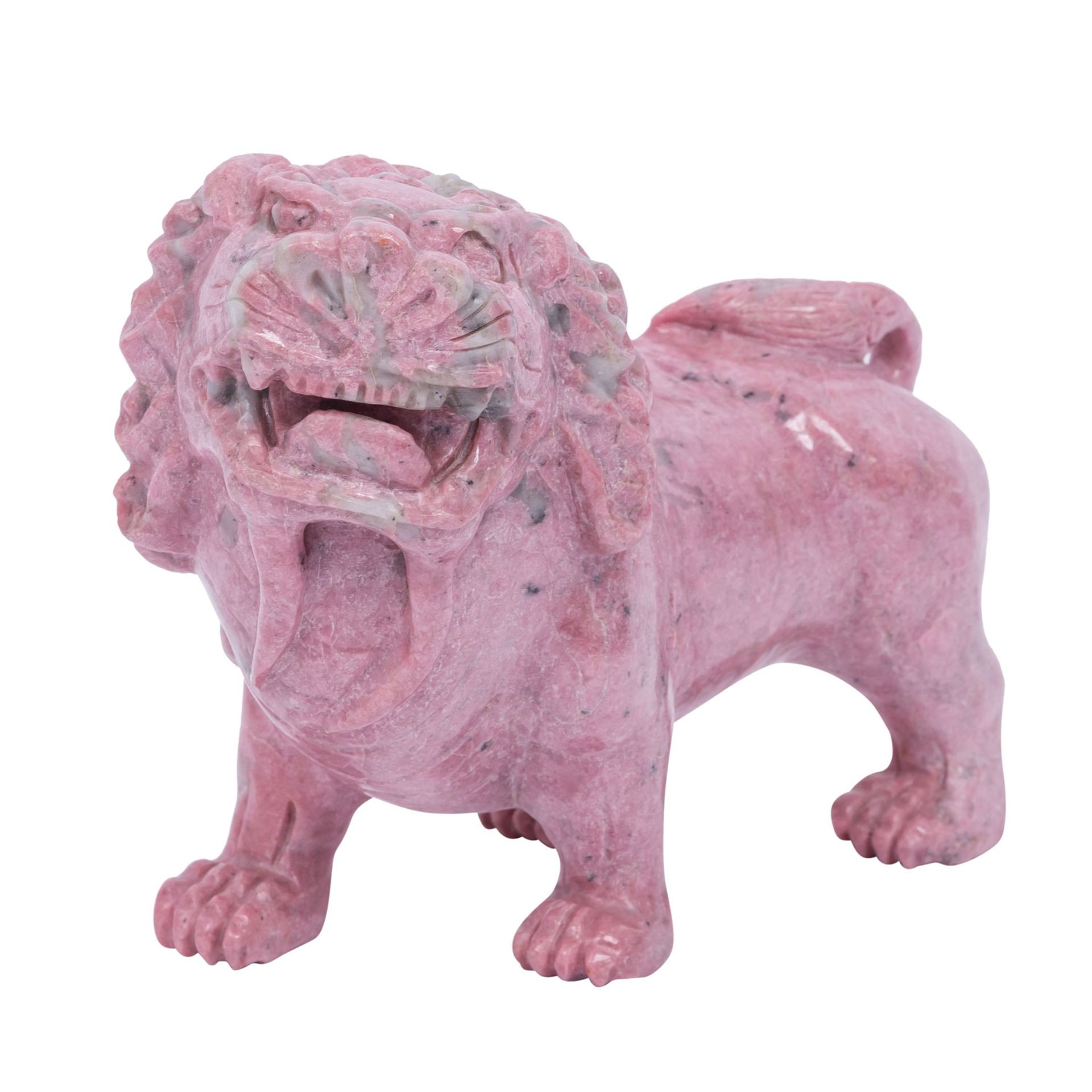Wächterlöwe aus rosafarbenem Granit. CHINA, 20. Jh., - Bild 5 aus 11