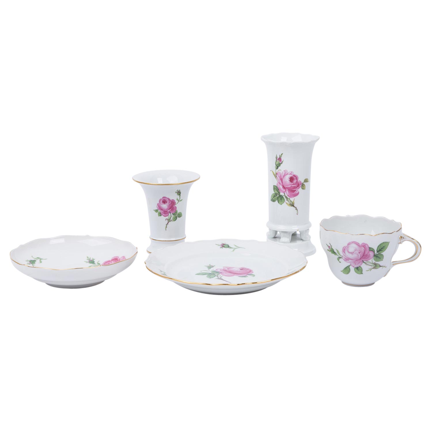 MEISSEN 5 Serviceteile 'Rote Rose', 2. Wahl, 20. Jh.