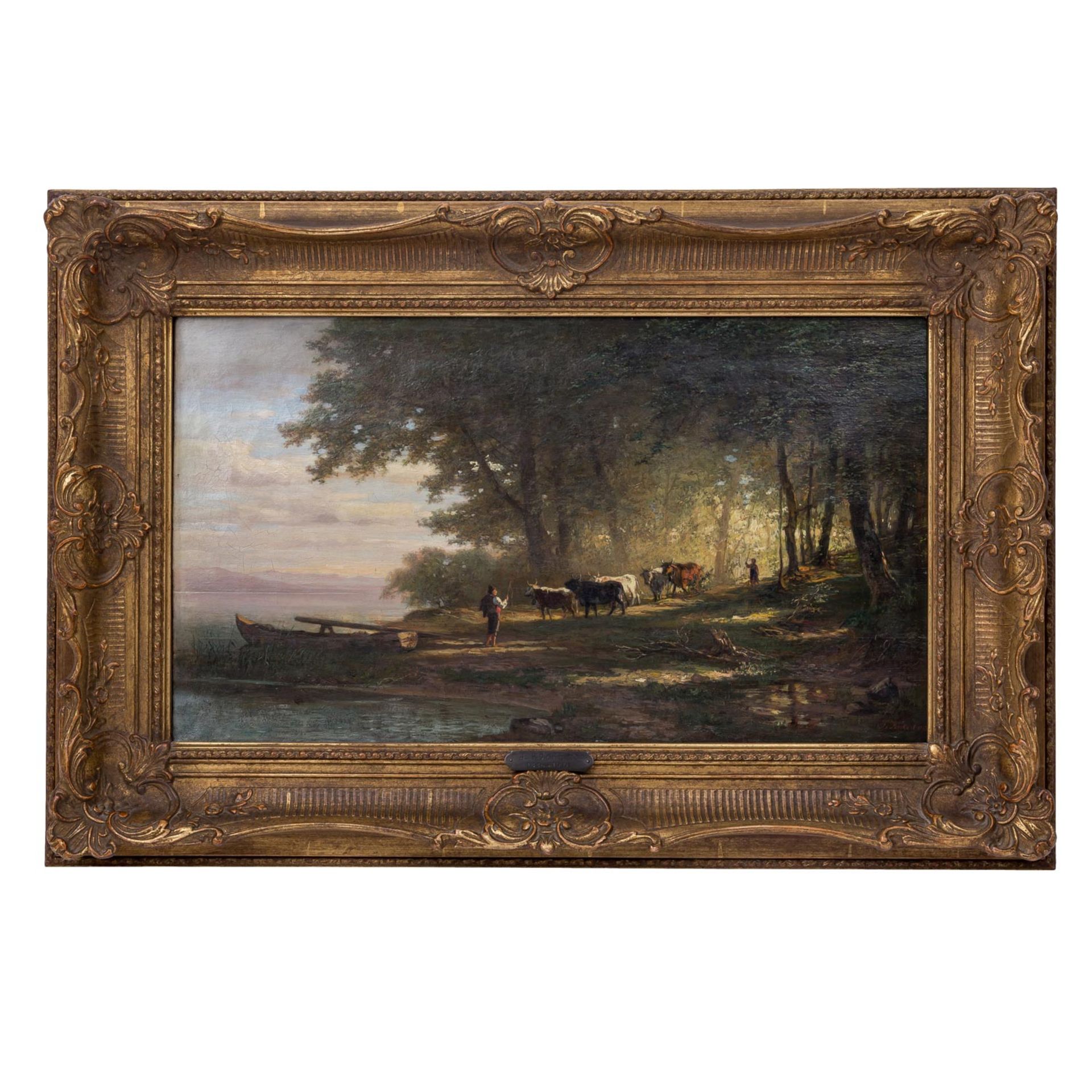 KÖCKERT, JULIUS (1827 - 1918), "Hirten mit Kühen an einem Ufer", 1885, - Bild 2 aus 10