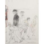 HOLDERRIED-KAESDORF, ROMANE (1922-2007), "2 Männer tragen Schemel und 3 Frauen laufen schnell",